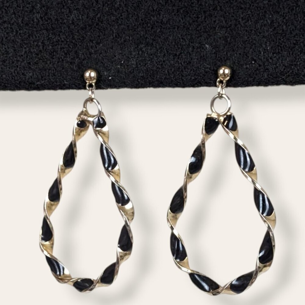 (2/$20) Metal Twist Black Enamel Earrings